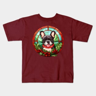 Christmas Dog Stained Glass French Bulldog Kids T-Shirt